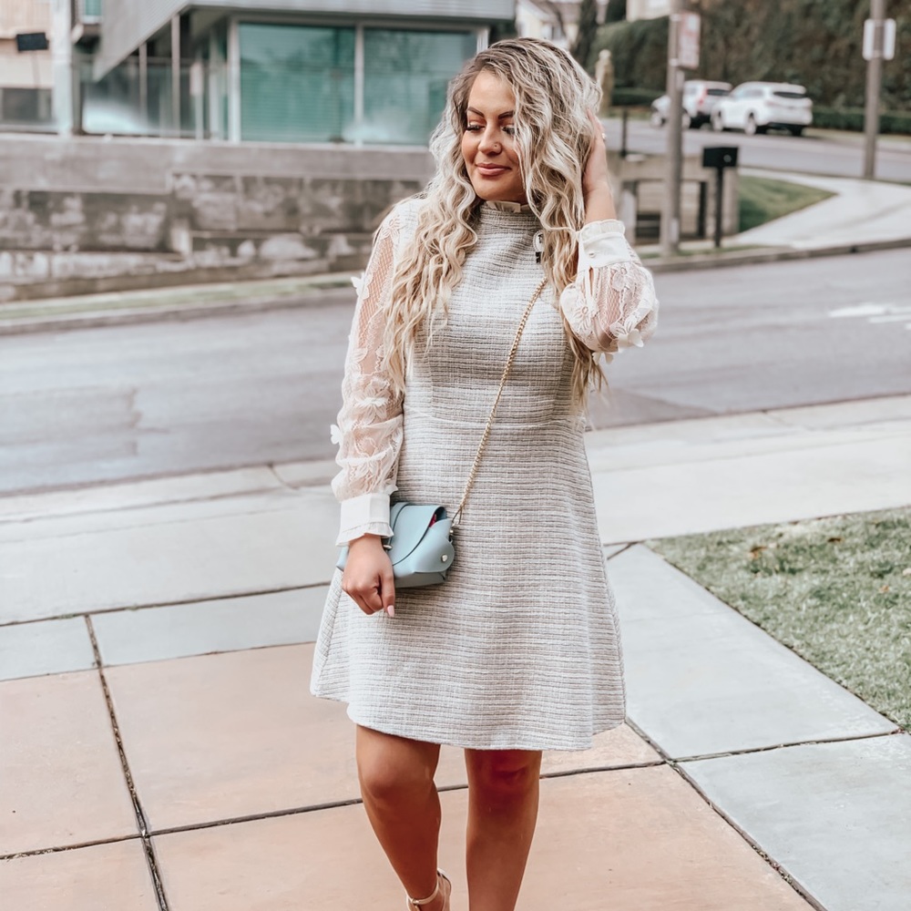 Chicwish Long Sleeve Tweed Dress L